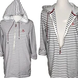 Tommy Hilfiger Women’s Patriotic Striped Long Roll Tab Sleeve 1/4 Zip Hoodie Med